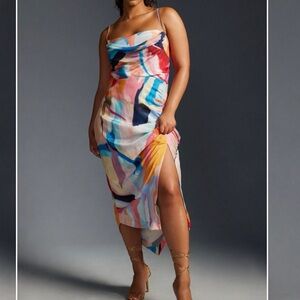 Anthropologie | Cowl-Neck Ruched Slip Dress